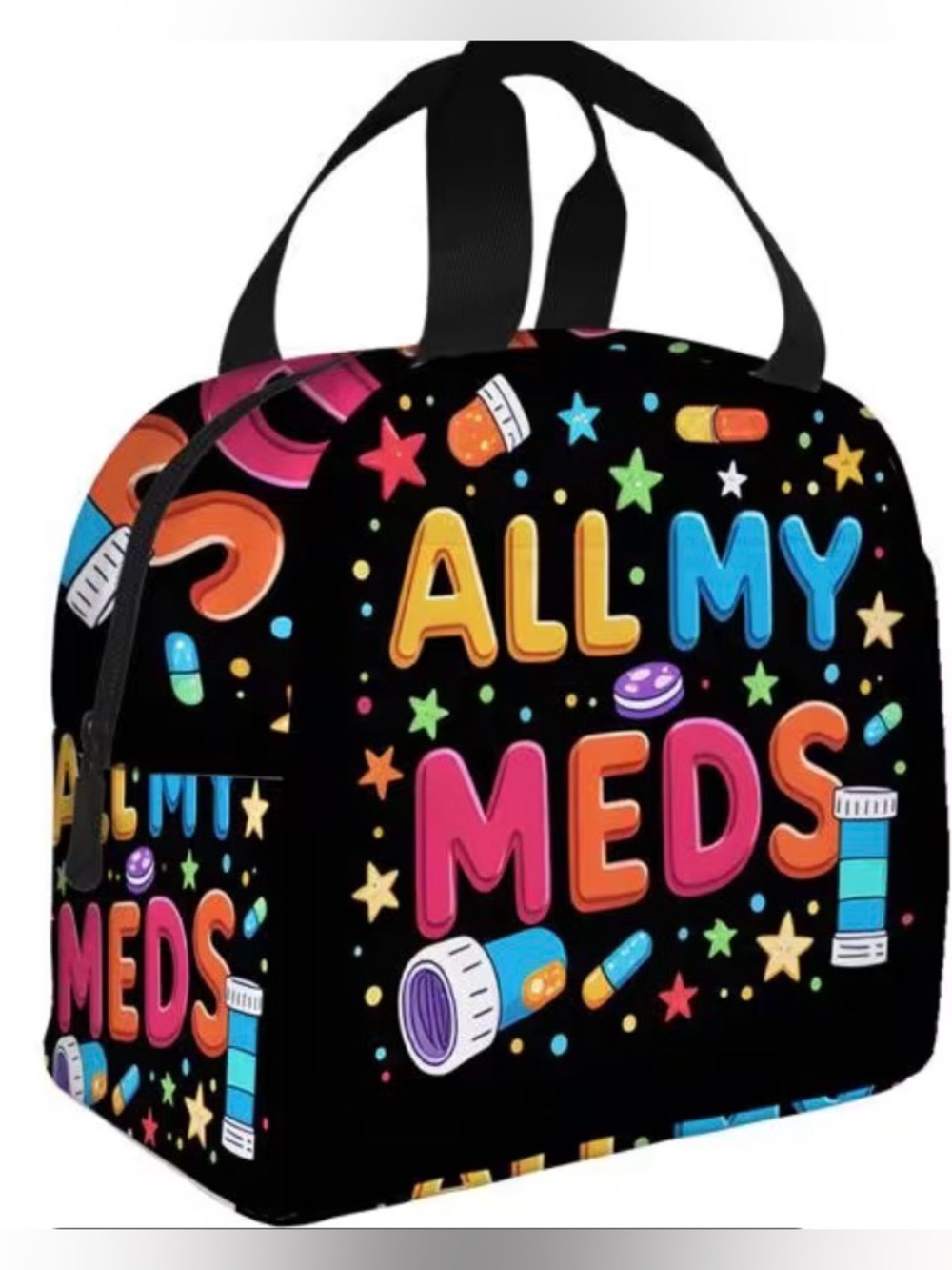 Kids Black 'All My Meds' Insulated Lunch Bag
